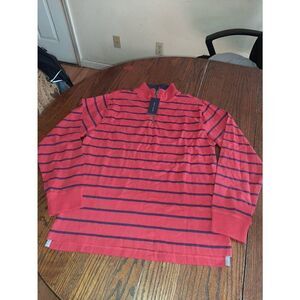 New Boys XL 20 Tommy Hilfiger Red Blue 1/4 Zip Long Sleeve Striped Shirt NWT